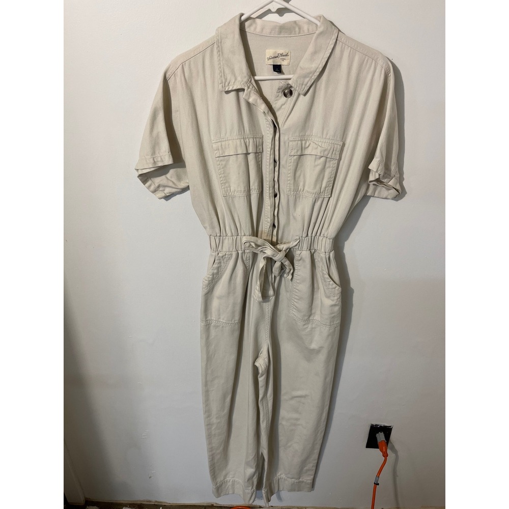 Universal Thread Womens Utility Jumpsuit Cream Beige Short Sleeve Belted Size 6 - Picture 1 of 3